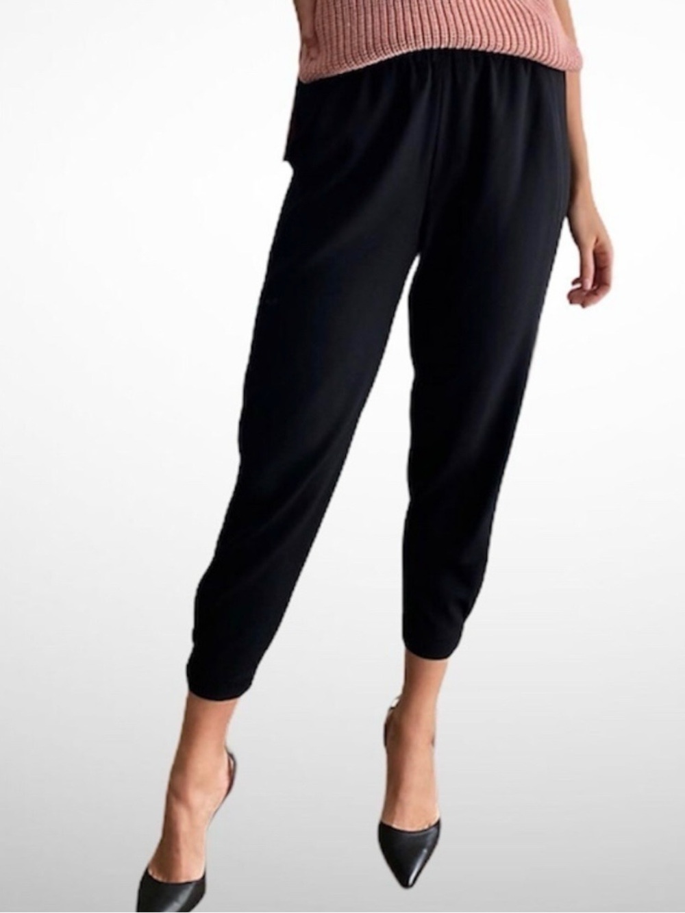 Aritzia Babaton Dexter Black Elastic-Waist Tapered Pants
